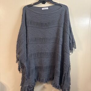 Jon & Anna Gray Knit Poncho Shawl Fringe Boho One Size Fits Most